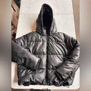 ZARA Puffer jacket. FAUX LEATHER WIND PROTECTION ANORAK